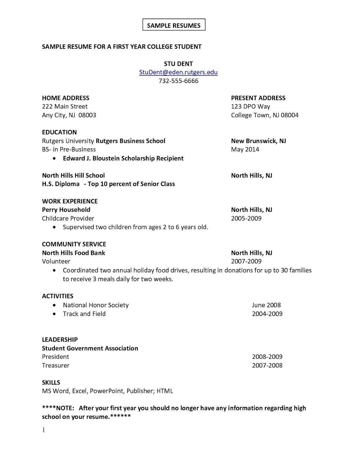 A Sample Resume for A First Job First Job Sample Resume