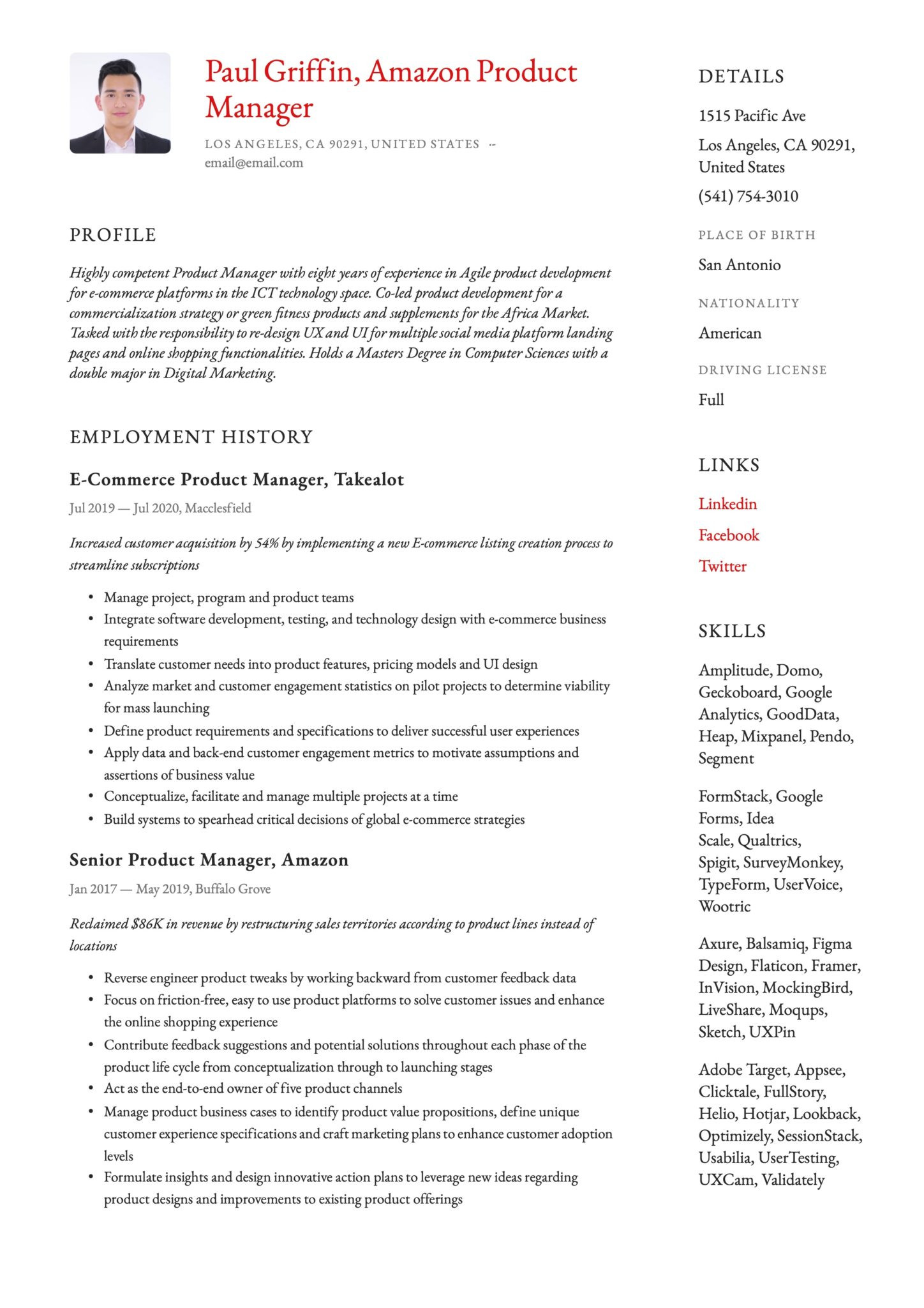 Amazon software Development Manager Sample Resume Amazon Product Manager Resume & Guide 17 Examples 2022