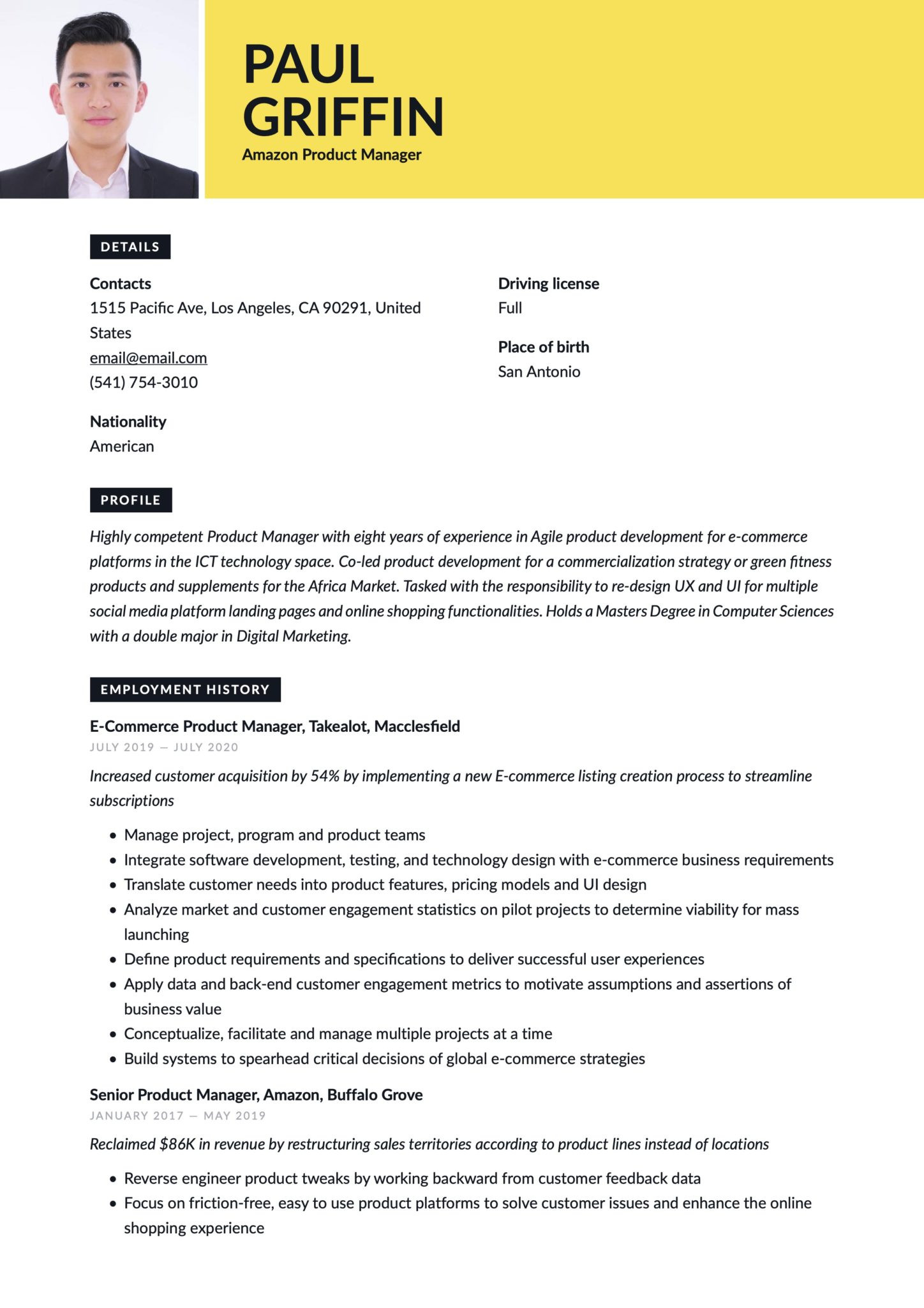 Amazon software Development Manager Sample Resume Amazon Product Manager Resume & Guide 17 Examples 2022