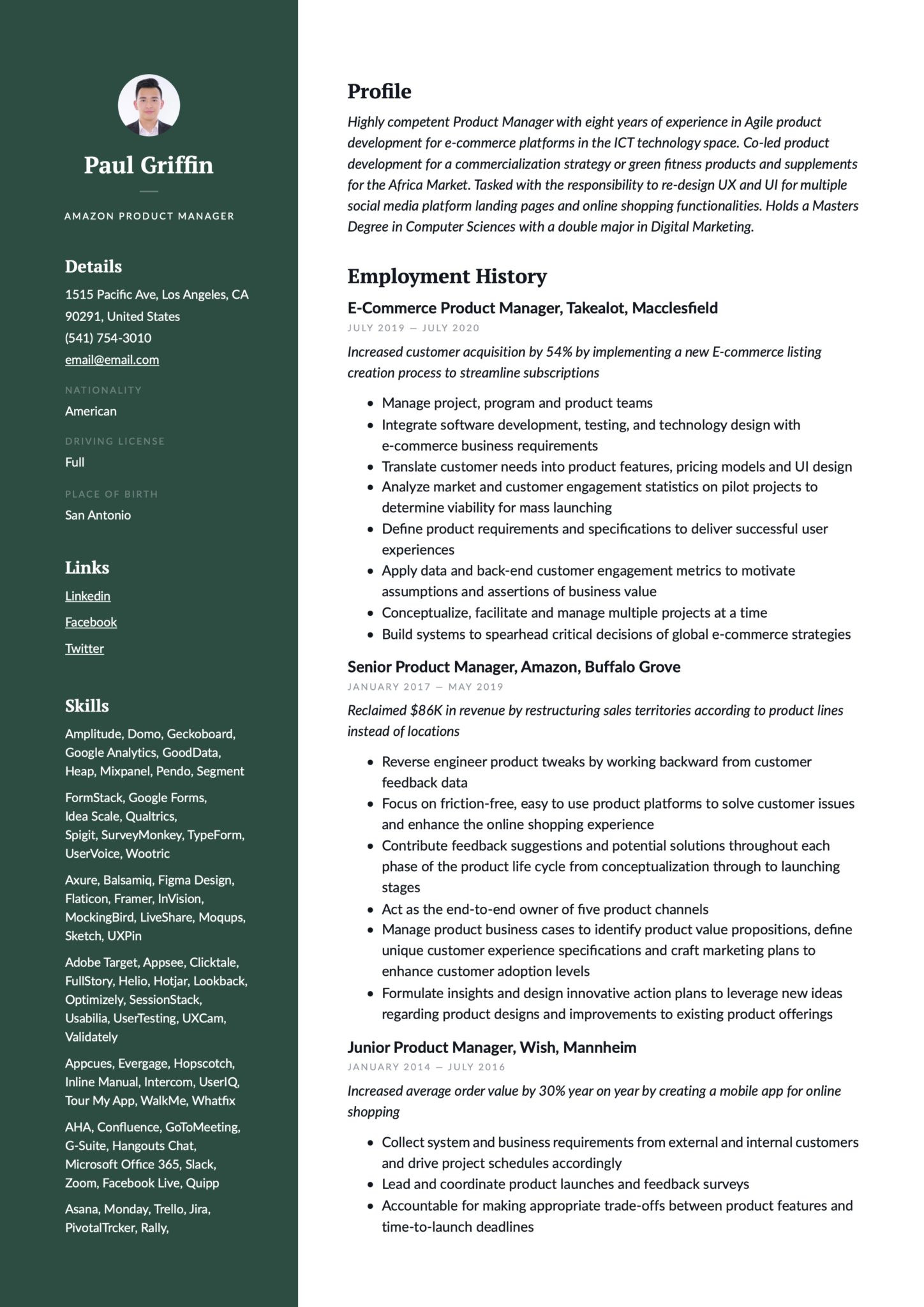Amazon software Development Manager Sample Resume Amazon Product Manager Resume & Guide 17 Examples 2022