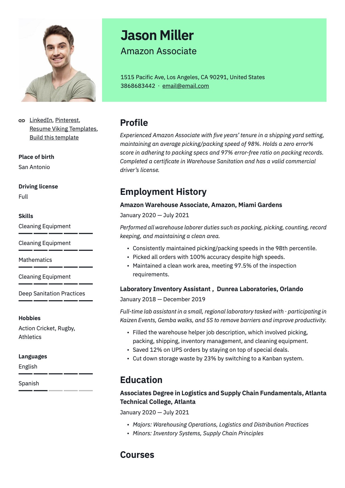 Amazon Warehouse associate Job Resume Sample Amazon associate Resume & Writing Guide  21 Templates 2022