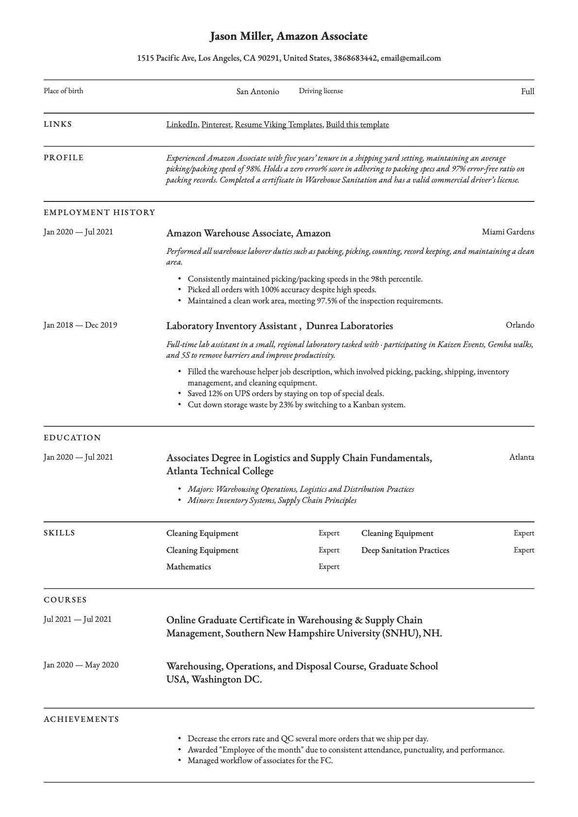 Amazon Warehouse associate Job Resume Sample Amazon associate Resume & Writing Guide  21 Templates 2022