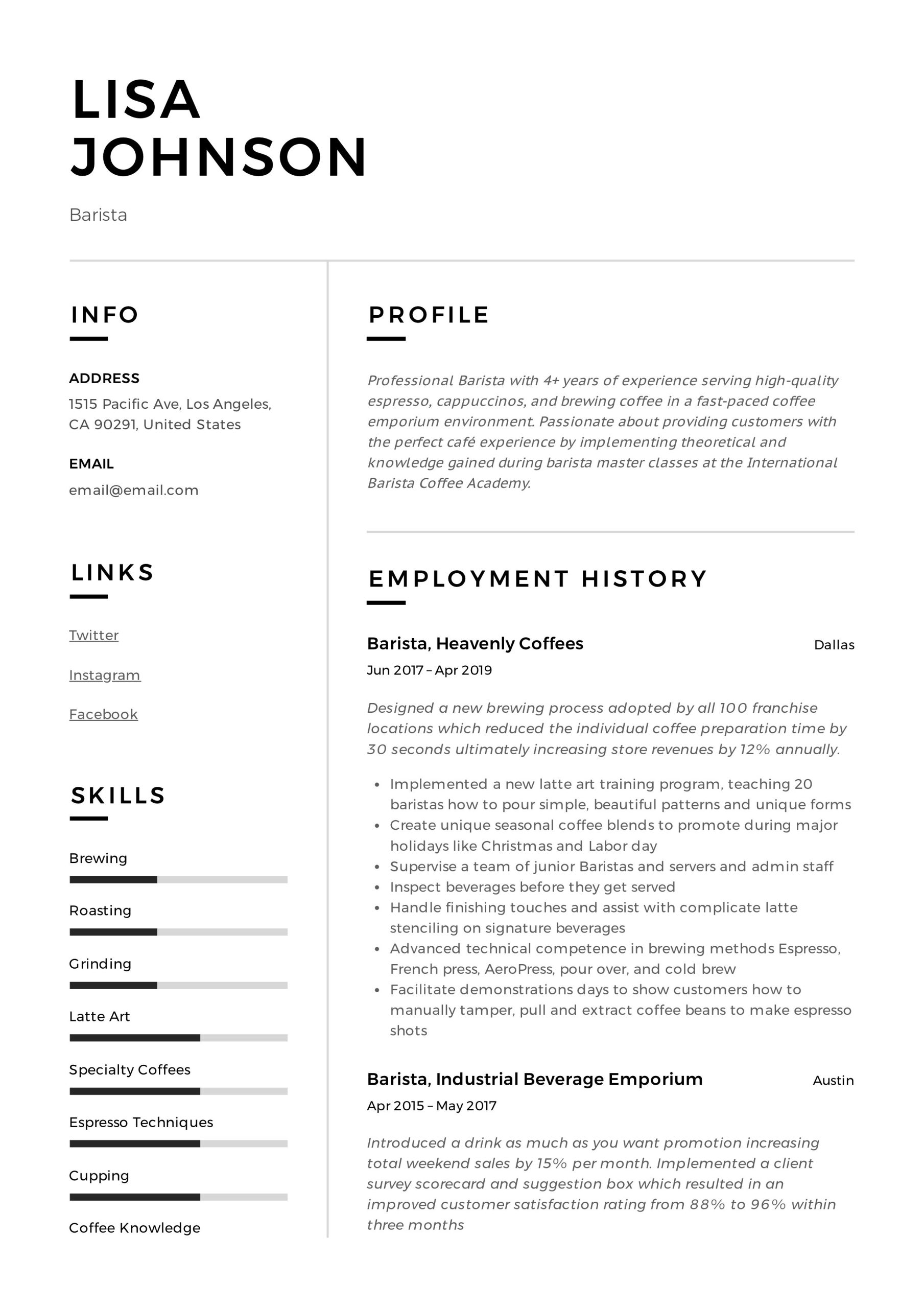 Barista Resume Samples with No Experience Barista Resume & Writing Guide 18 Templates 2022 Barista Resume Samples with No Experience Barista Resume & Writing Guide 18 Templates 2022