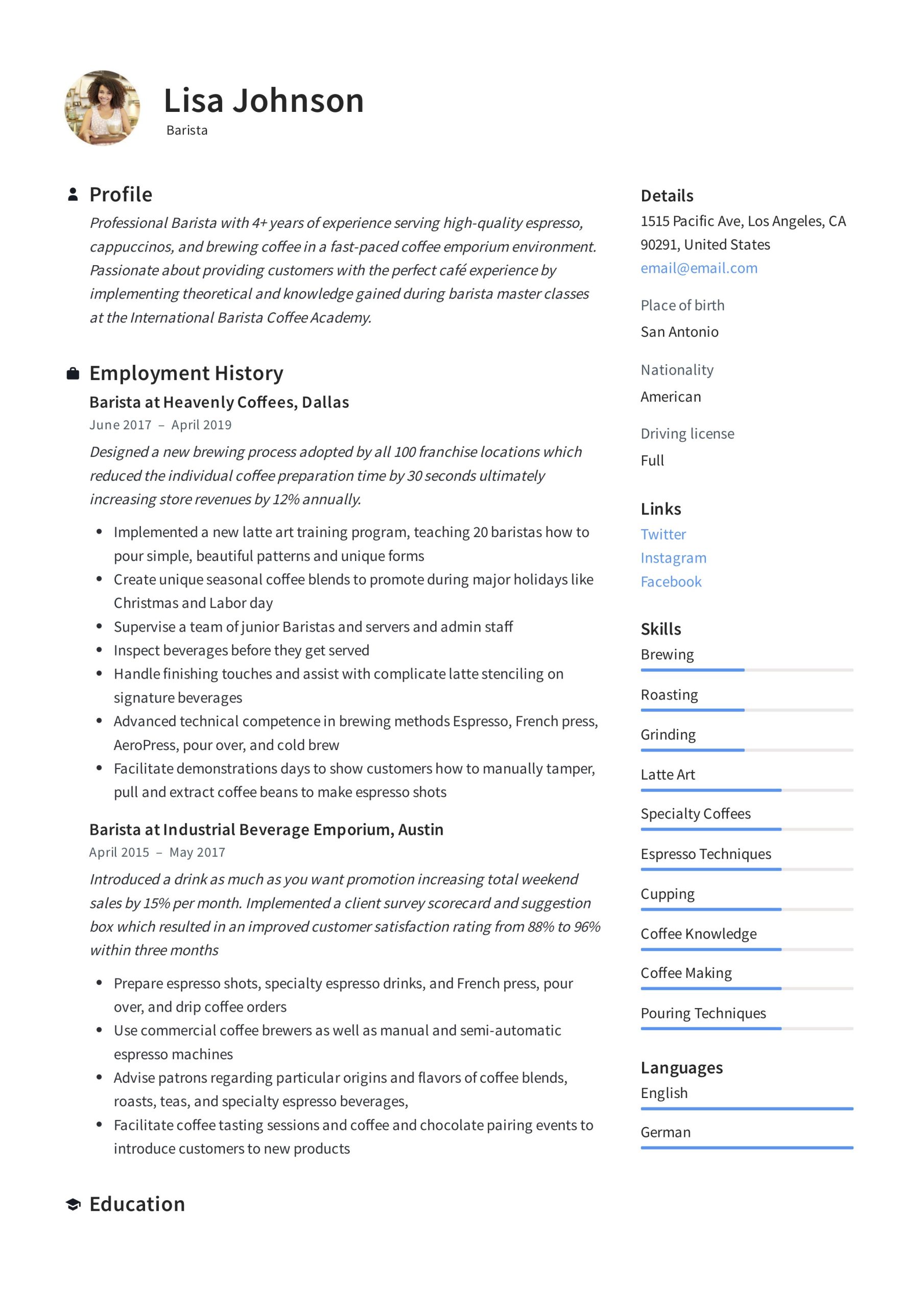 Barista Resume Samples with No Experience Barista Resume & Writing Guide 18 Templates 2022