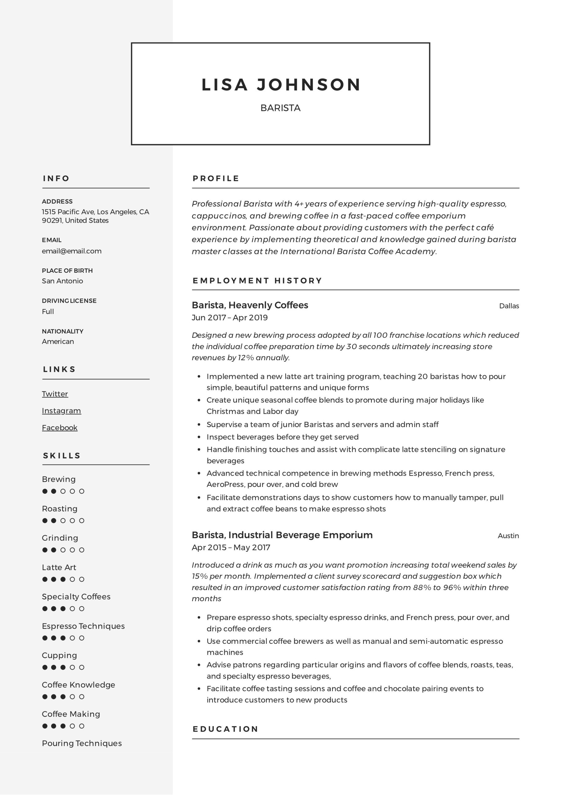 Barista Resume Samples with No Experience Barista Resume & Writing Guide 18 Templates 2022