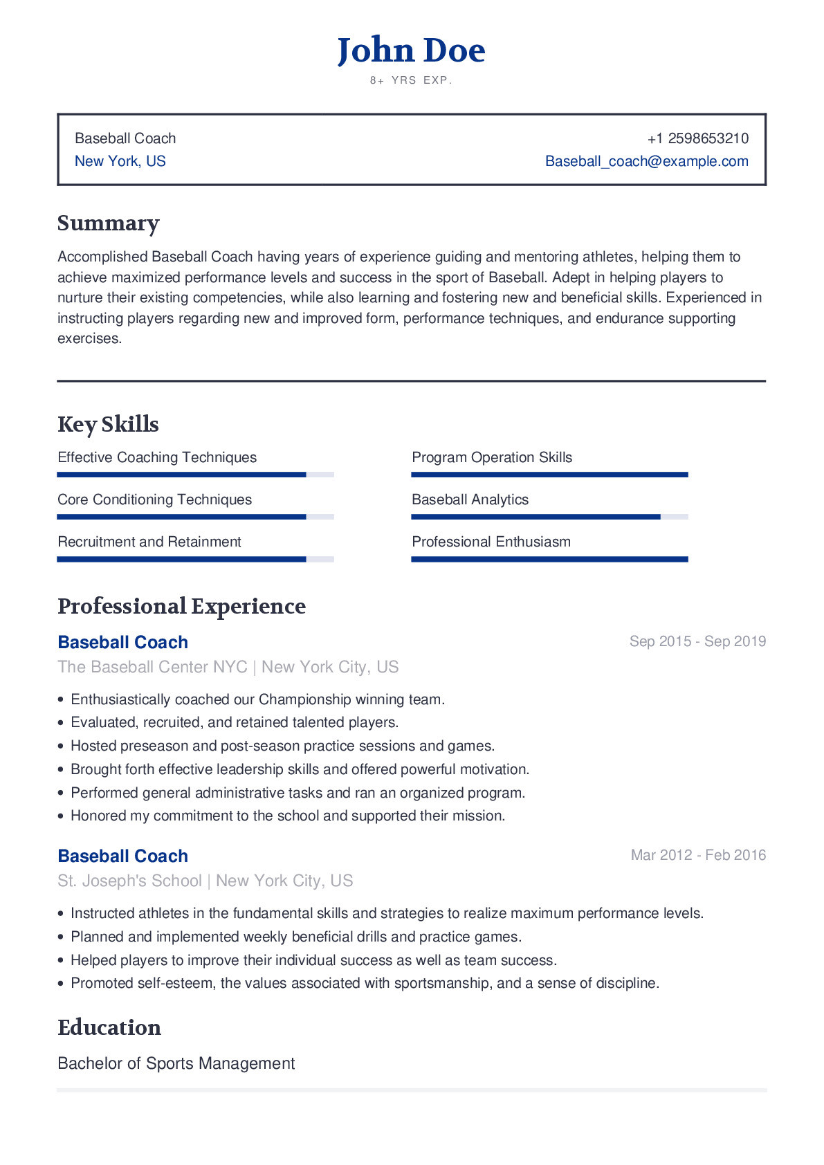 Baseball D1 Resume Sample Colllege Player Resume Examples for Sports & Fitness Professional Craftmycv