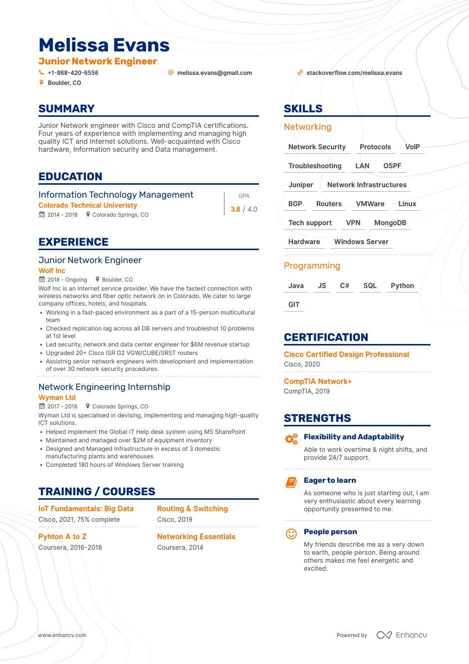 Cisco Network Manager at Hospital Resume Samples Network Engineer Resume Samples and Writing Guide for 2022 (layout …