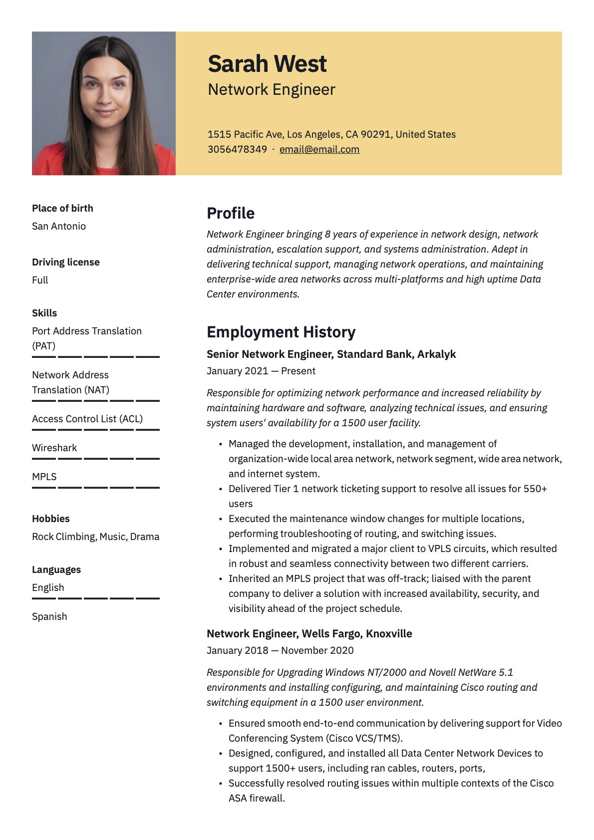 Cisco Network Manager at Hospital Resume Samples Network Engineer Resume & Writing Guide  20 Templates Pdf