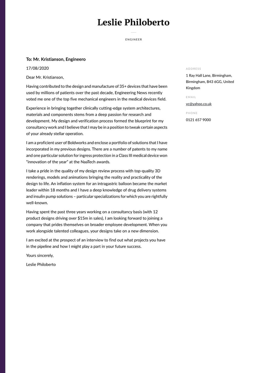 Cover Letter Sample for Engineering Resume Engineering Cover Letter Examples & Templates [free] Â· Resume.io