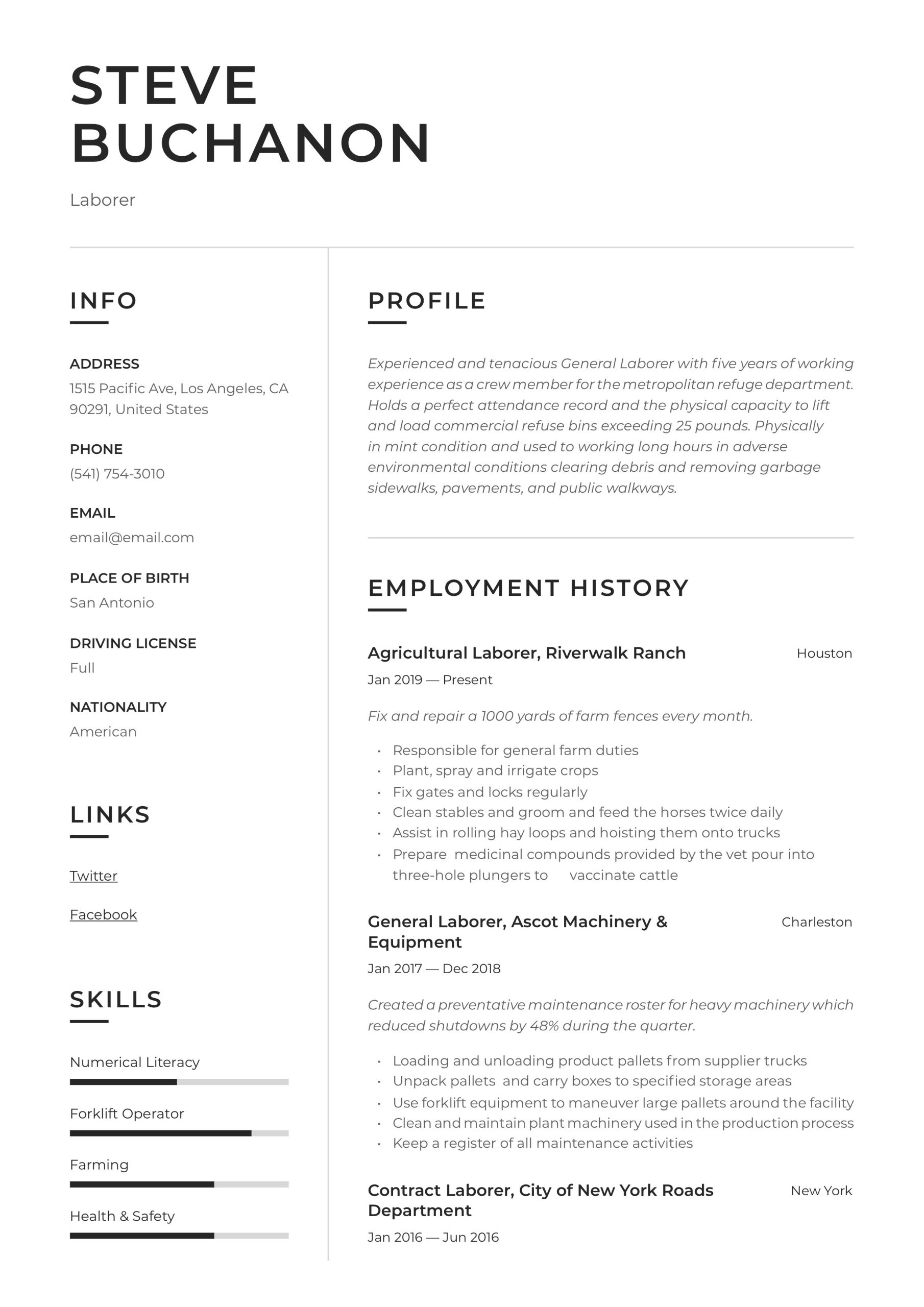 Department Of Public Works Resume Sample General Laborer Resume & Writing Guide  12 Free Templates 2022