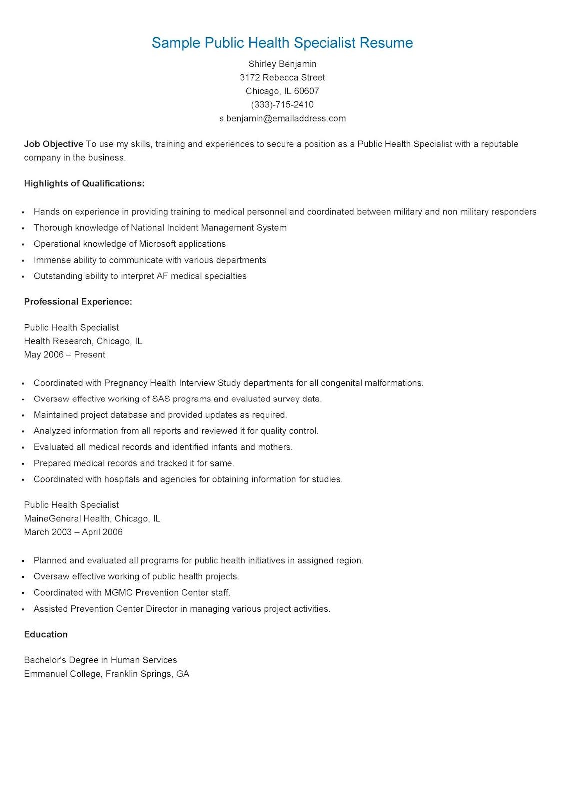 Department Of Public Works Resume Sample Sample Public Health Specialist Resume Resume Examples, Public …