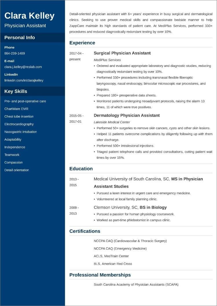 Emergency Medicine Physician assistant Sample Resume Physician assistant Resume (cv)âsample and 10lancarrezekiq Tips