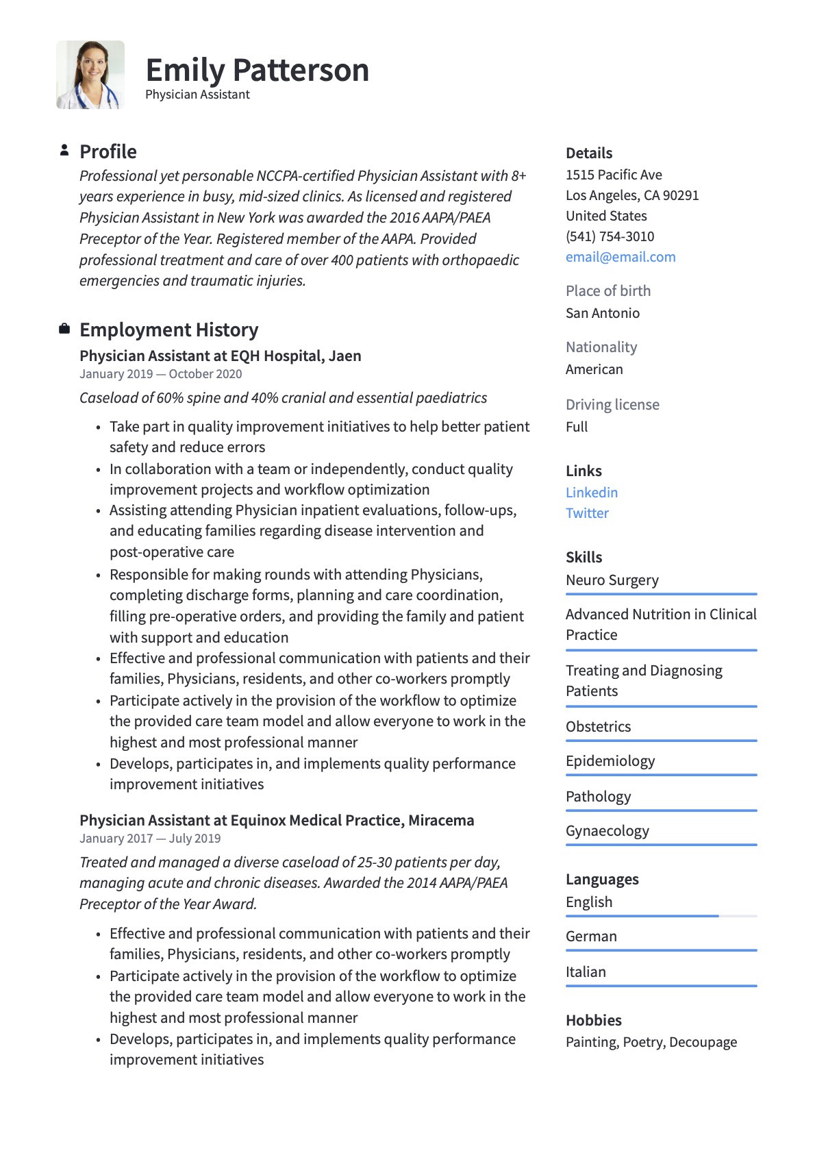 Emergency Medicine Physician assistant Sample Resume Physician assistant Resume & Tip Guide  20 Free Templates