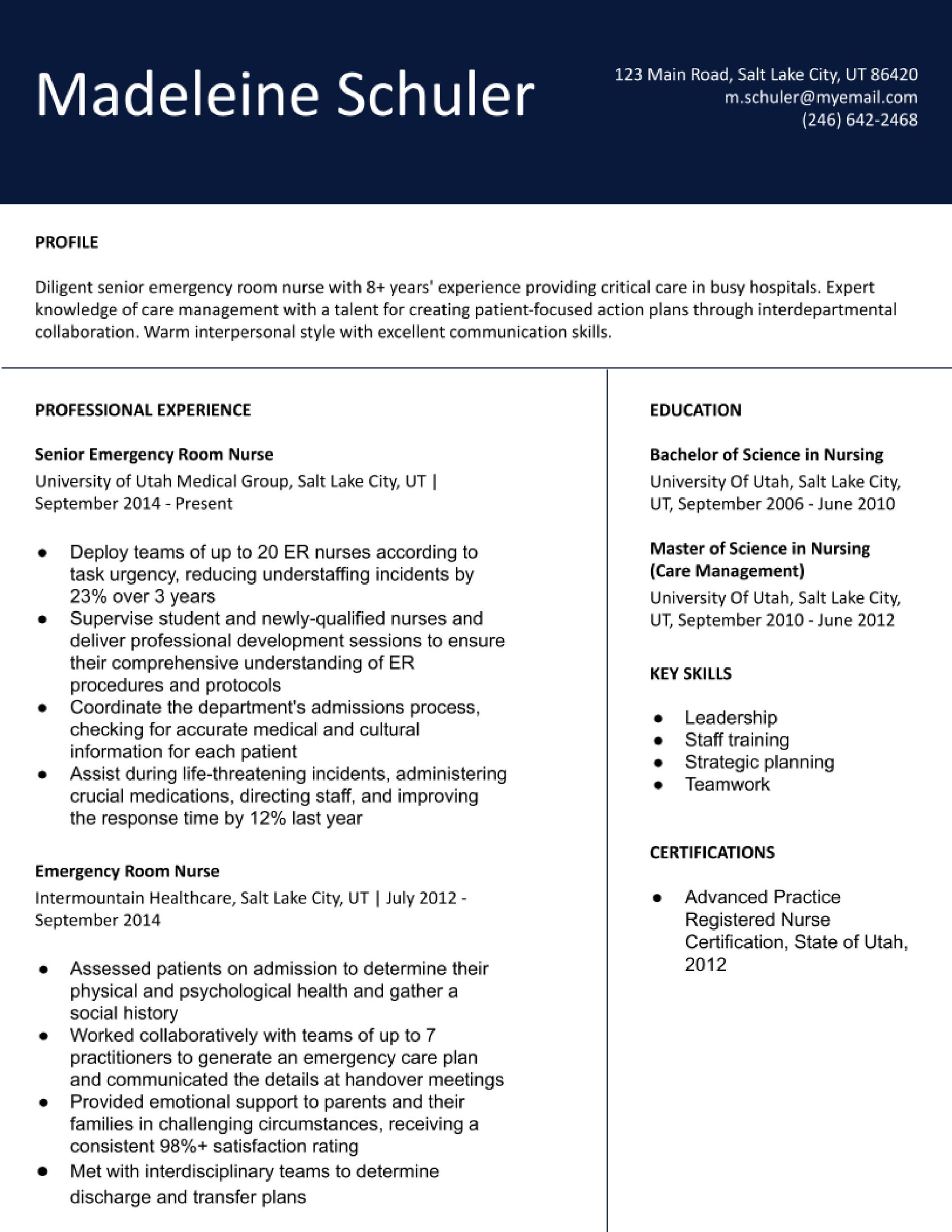 Emergency Room Registered Nurse Sample Resume Emergency Room (er) Nurse Resume Examples In 2022 – Resumebuilder.com