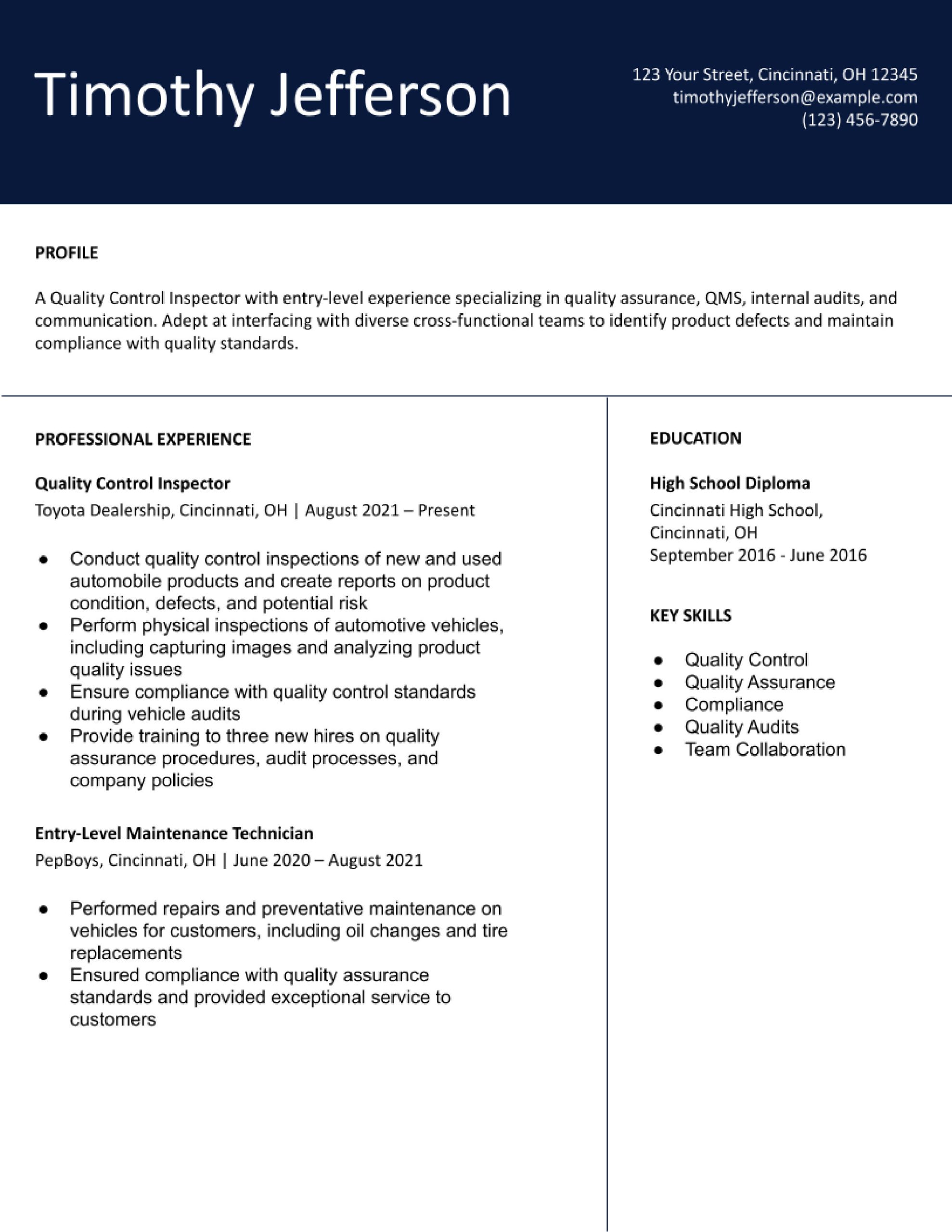 Entry Level Quality Control Resume Sample Quality Control Resume Examples In 2022 – Resumebuilder.com