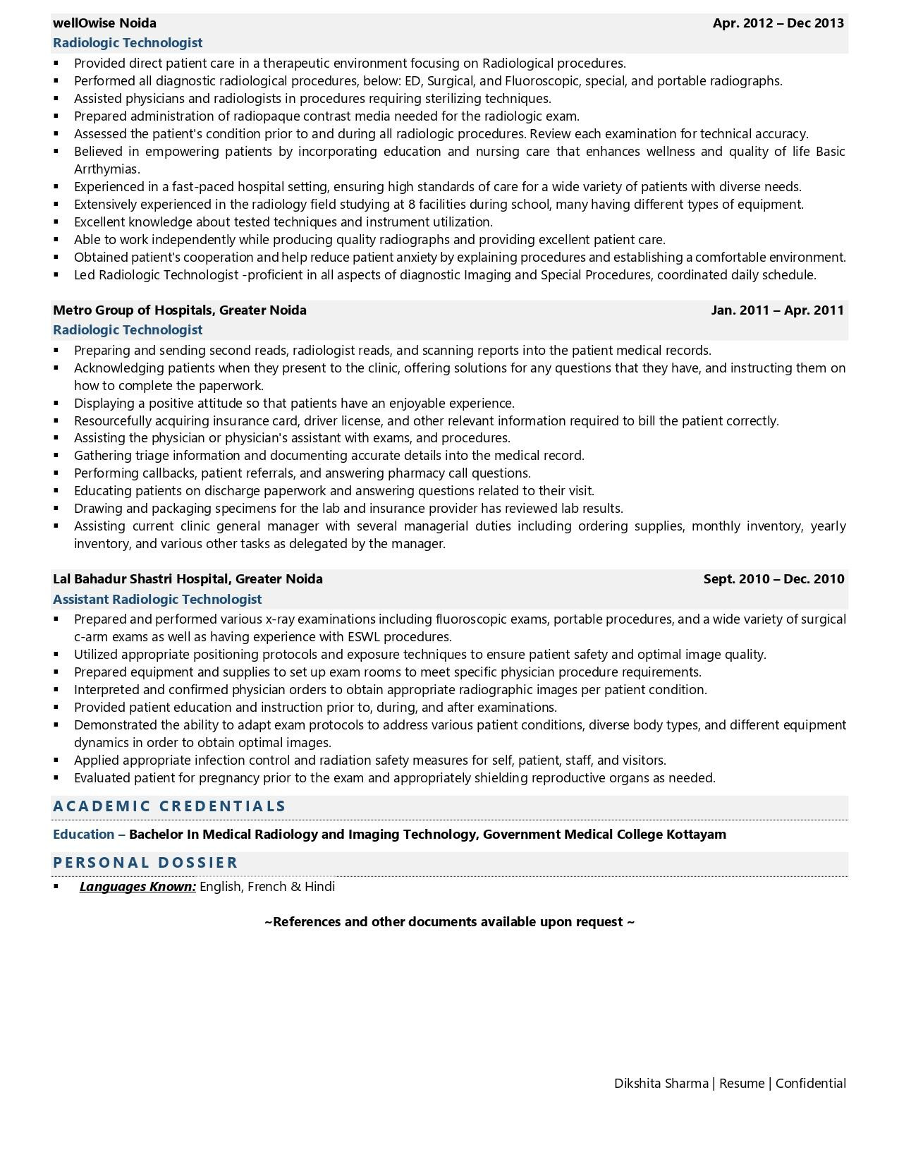 Entry Level Rad Tech Resume Samples Radiologic Technologist Resume Examples & Template (with Job …