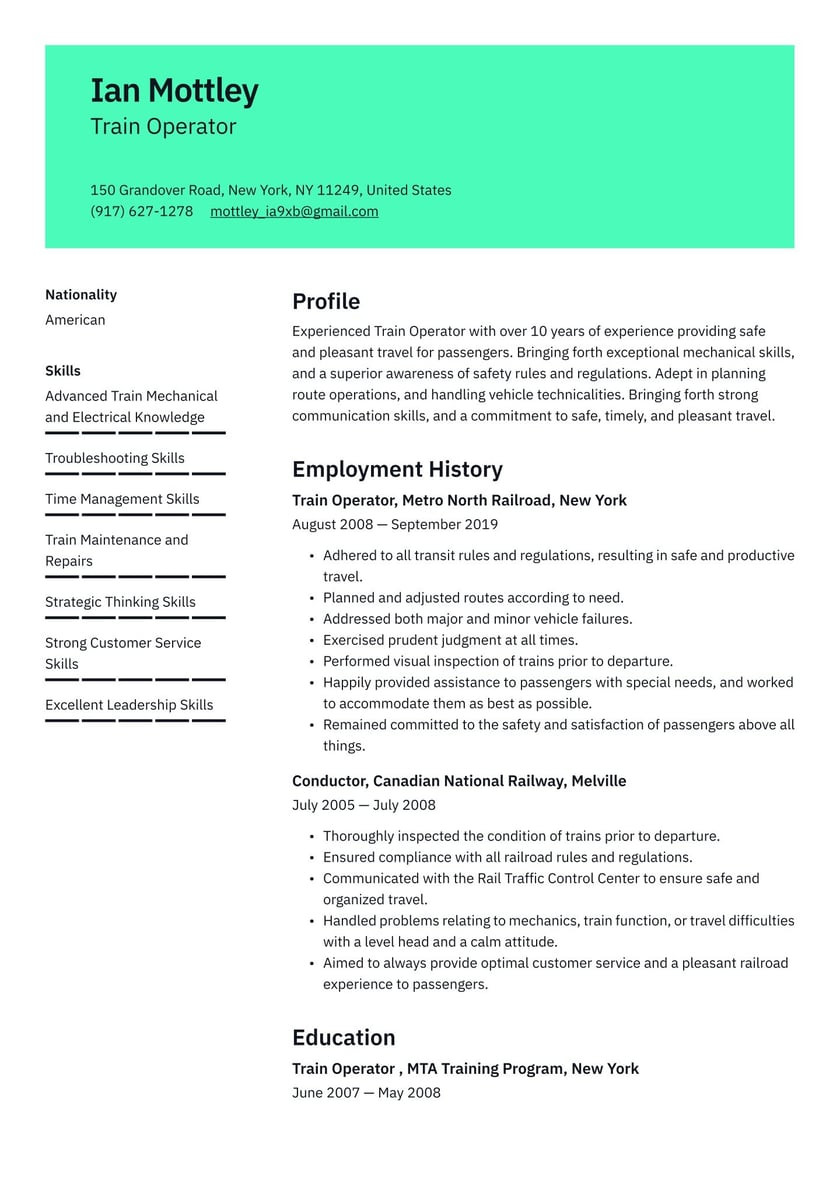 Entry Level Railroad Technician Resume Samples Train Operator Resume Examples & Writing Tips 2022 (free Guide)