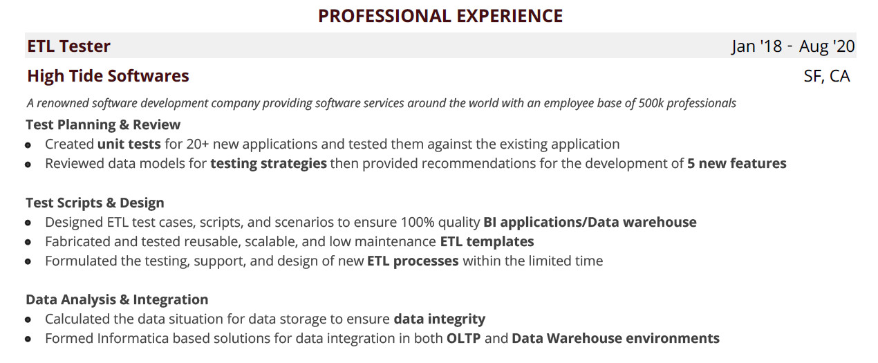 Etl Testing Sample Resume for Experienced Etl Testing Resume Blog the Plete Guide with Examples