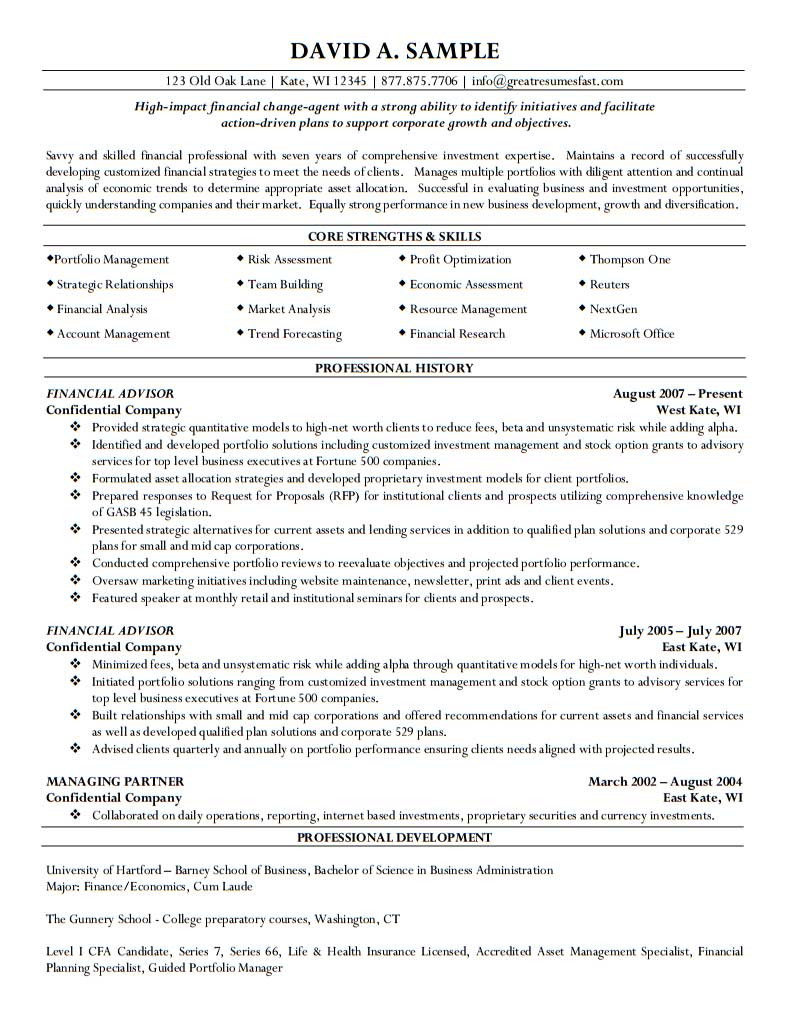Financial Services Representative Life Insurance Resume Sample Financial Advisor Resume