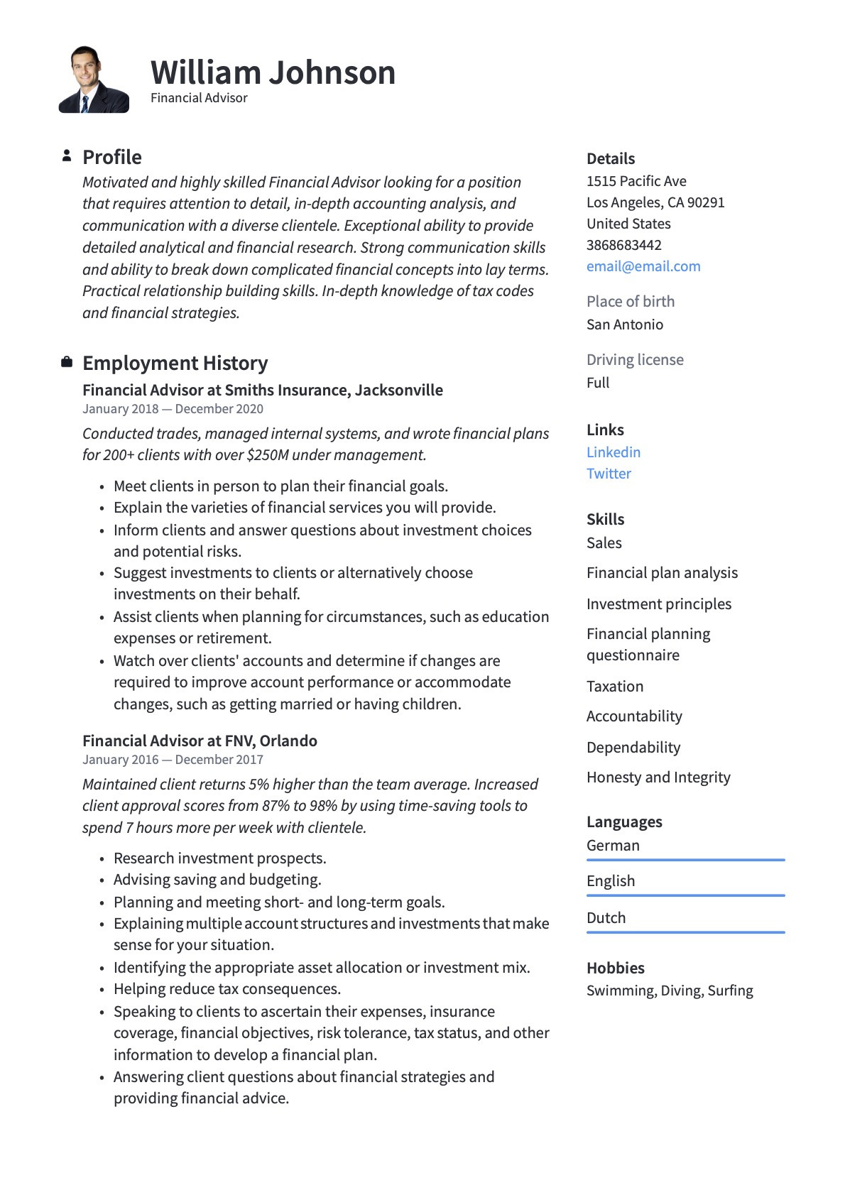 Financial Services Representative Life Insurance Resume Sample Financial Advisor Resume & Writing Guide  20 Templates Pdf 2022