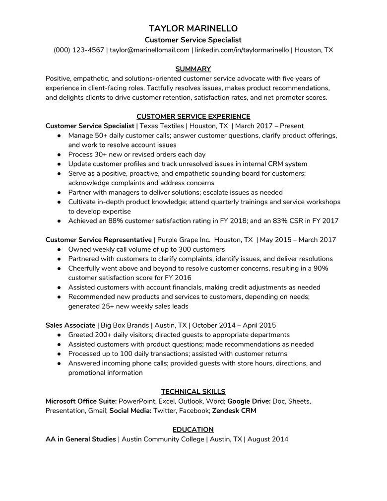 Find Sample Resumes for Customer Service How to Write A Customer Service Resume (plus Example) the Muse