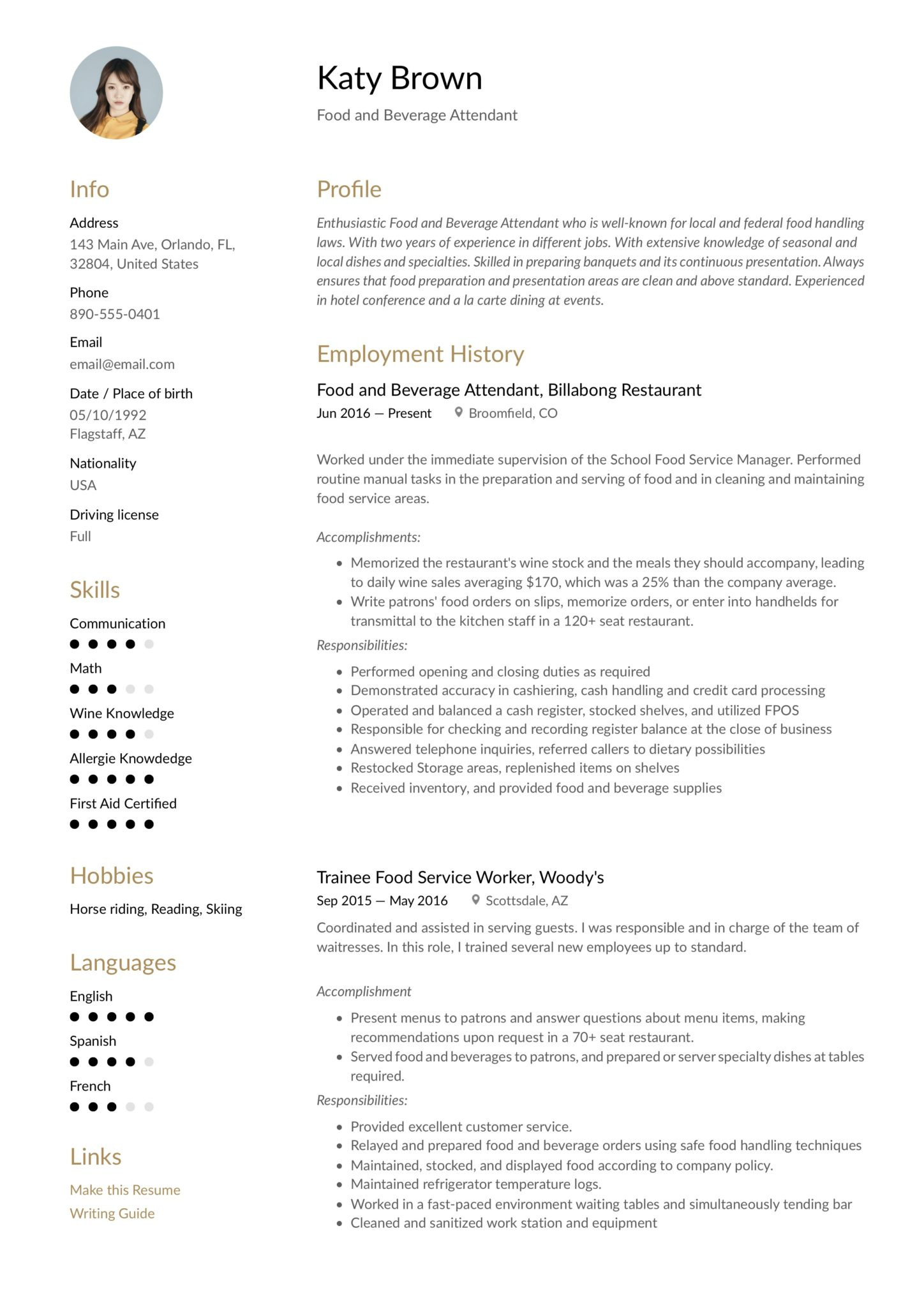 Food and Beverage attendant Resume Sample What Does A Food and Beverage attendant Do Food and Beverage attendant Resume Sample What Does A Food and Beverage attendant Do