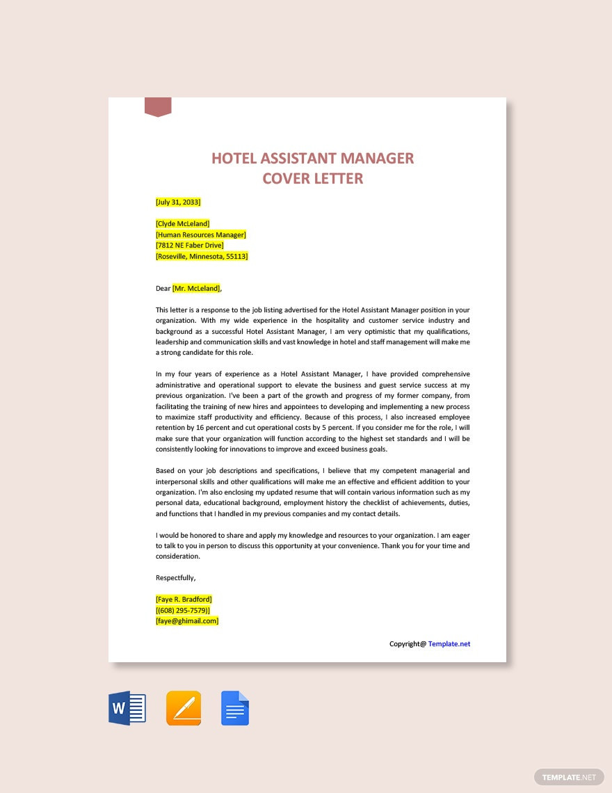 Free Sample Resume Cover Letter for Hotel Hotel Manager Cover Letter Templates – format, Free, Download …