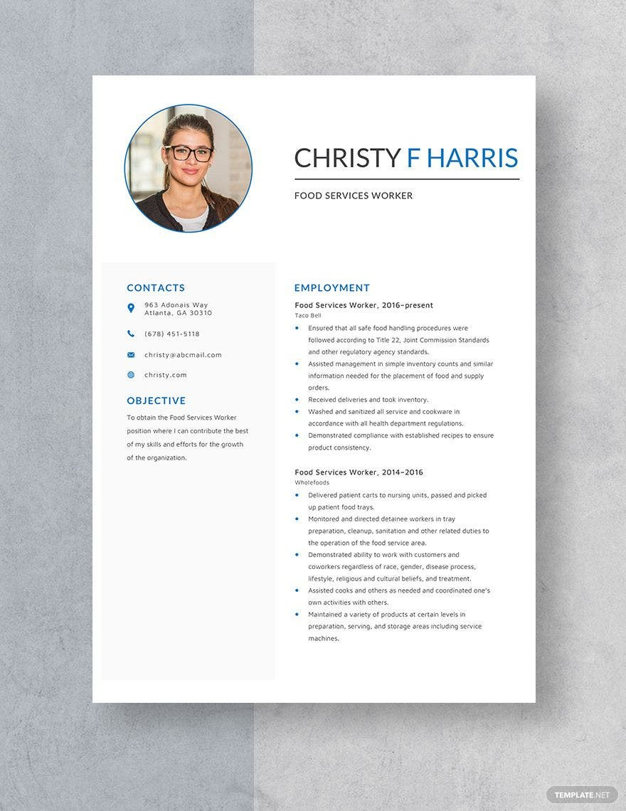 Free Sample Resume Food Service Worker Free Free Food Services Worker Resume Template – Word, Apple Pages …