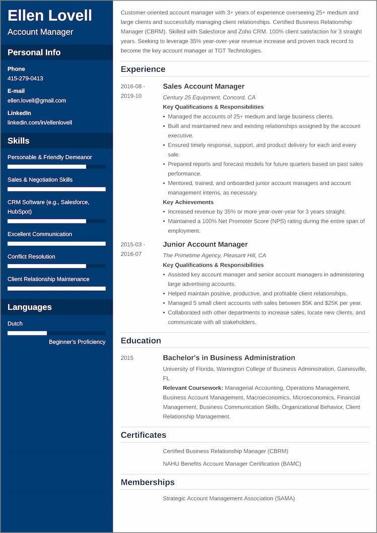 Free Sample Resume for Account Manager Account Manager Resumeâexamples and 25lancarrezekiq Writing Tips