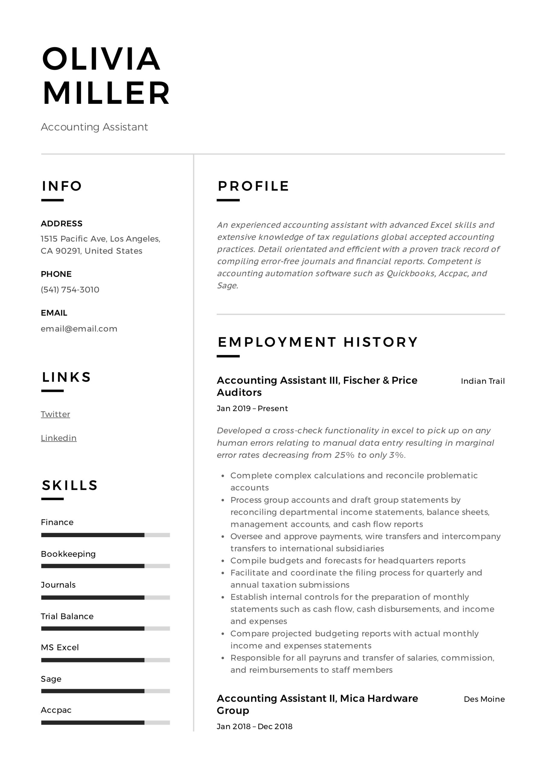 Free Sample Resume for Accounting assistant Accounting assistant Resume & Writing Guide  12 Examples Pdf …