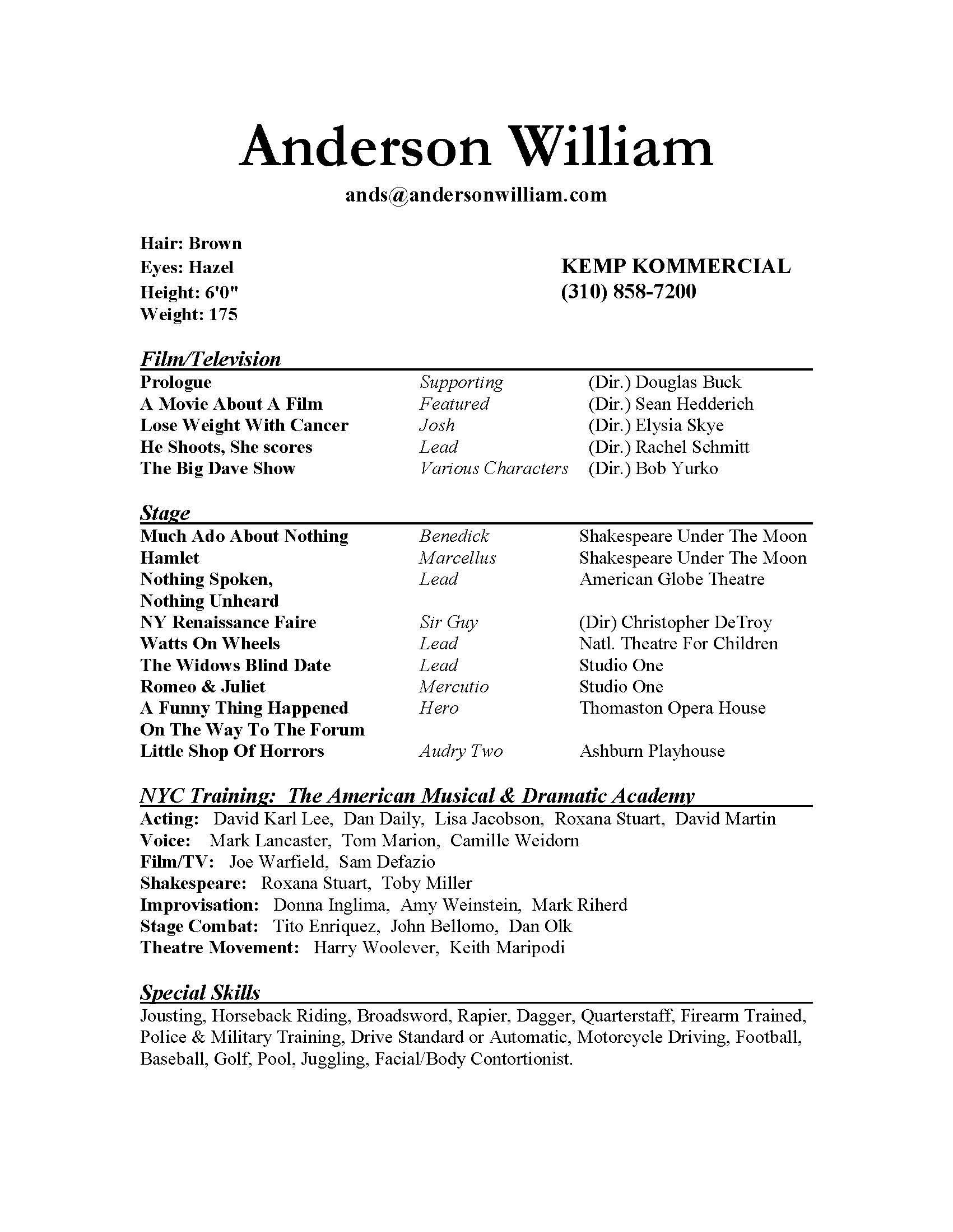 High School Student Film Resume Sample Test Post From Free Resume Templates Acting Resume Template …