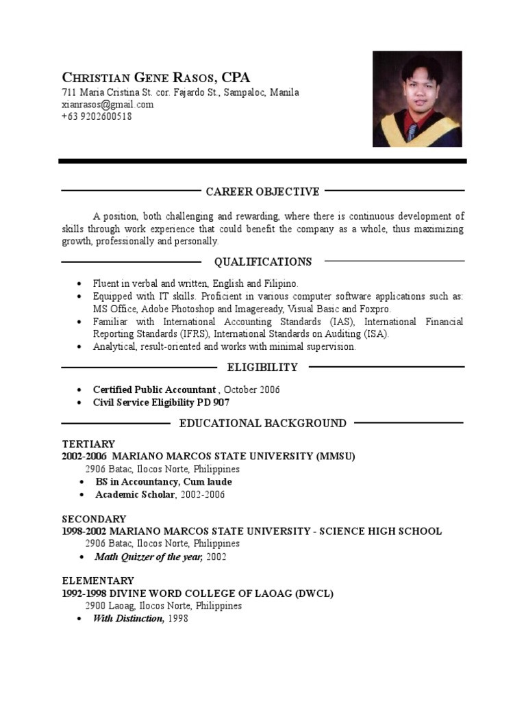 High School Student Resume Sample Philippines Resume Sample Pdf Accounting Philippines