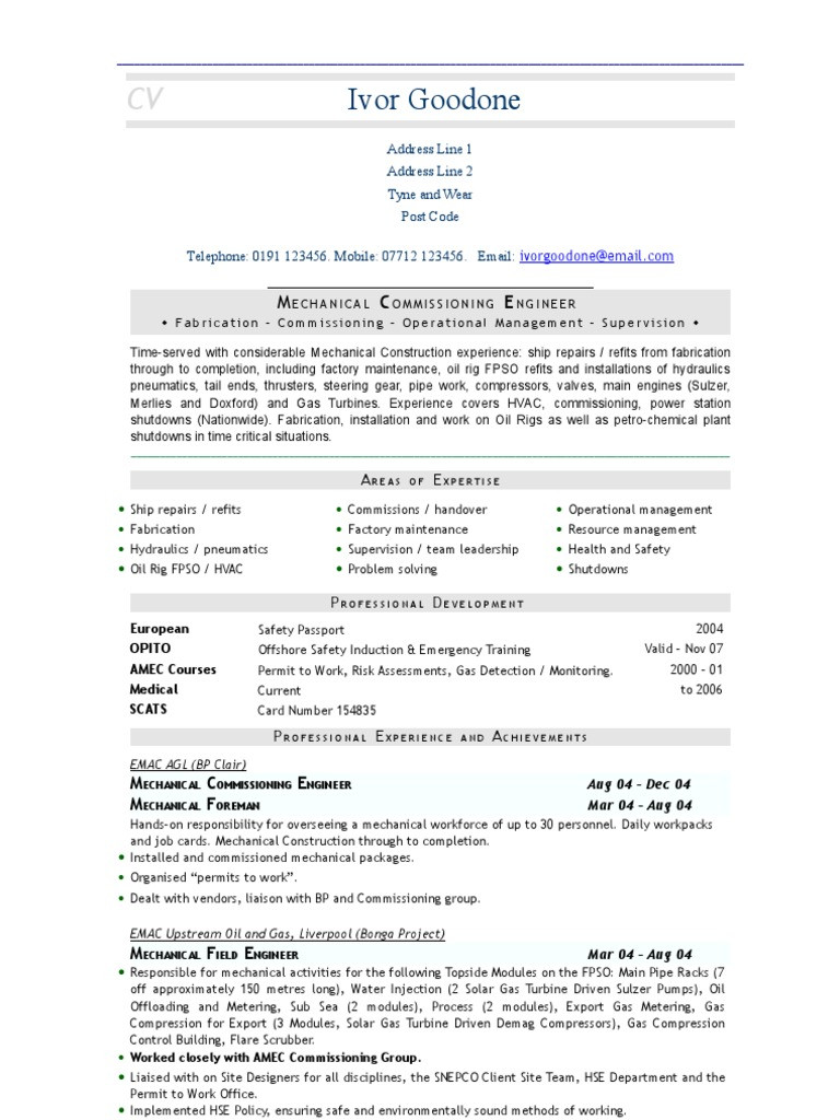 Mechanical Engineer Oil and Gas Resume Samples Mechanical Commissioning Engineer Cv Pdf Gas Turbine Gases