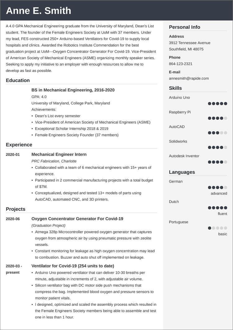 Mechanical Engineering Recent Graduate Resume Sample Entry Level Mechanical Engineering Resume: Examples & Tips