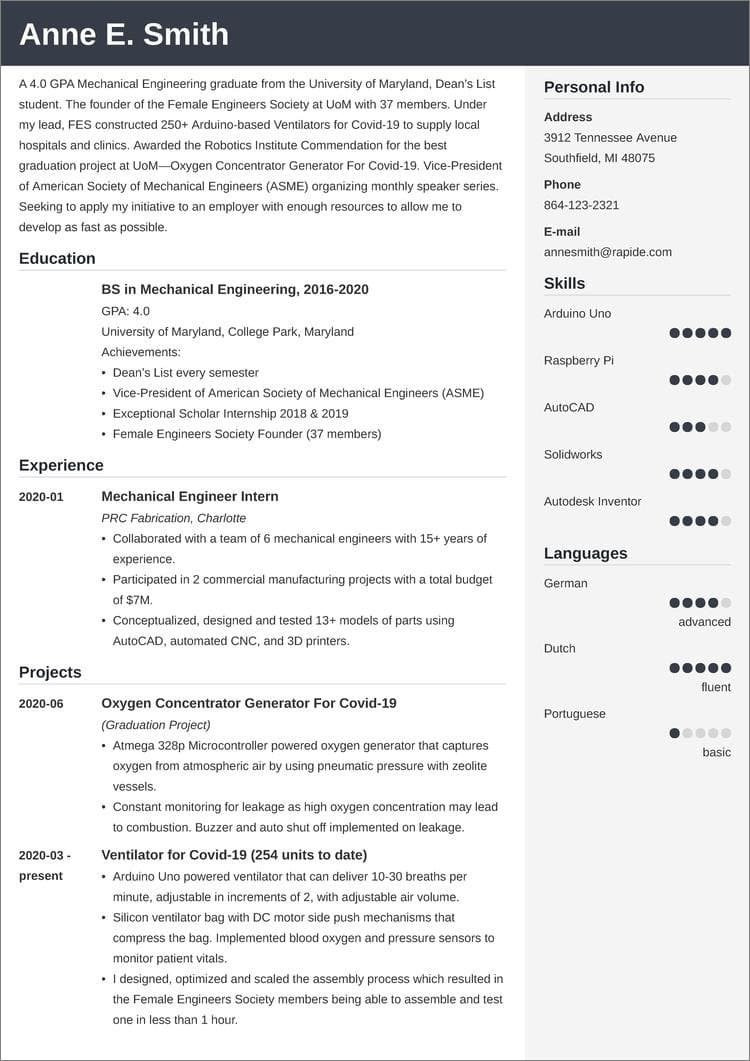 Mechanical Engineering Recent Graduate Resumes Samples Entry Level Mechanical Engineering Resume: Examples & Tips