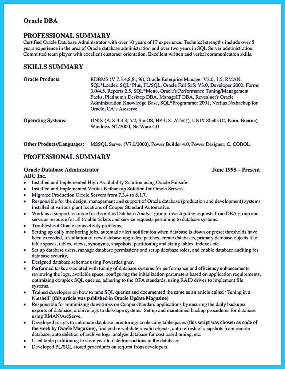 Netbackup 8.0 Resume Sample for 10 Years Experience Awesome High Impact Database Administrator Resume to Get Noticed …