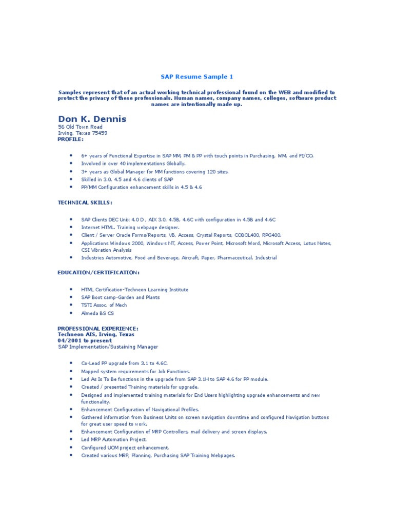 Netbackup 8.0 Resume Sample for 10 Years Experience Sap Resume Sample Pdf Credit Card Sap Se