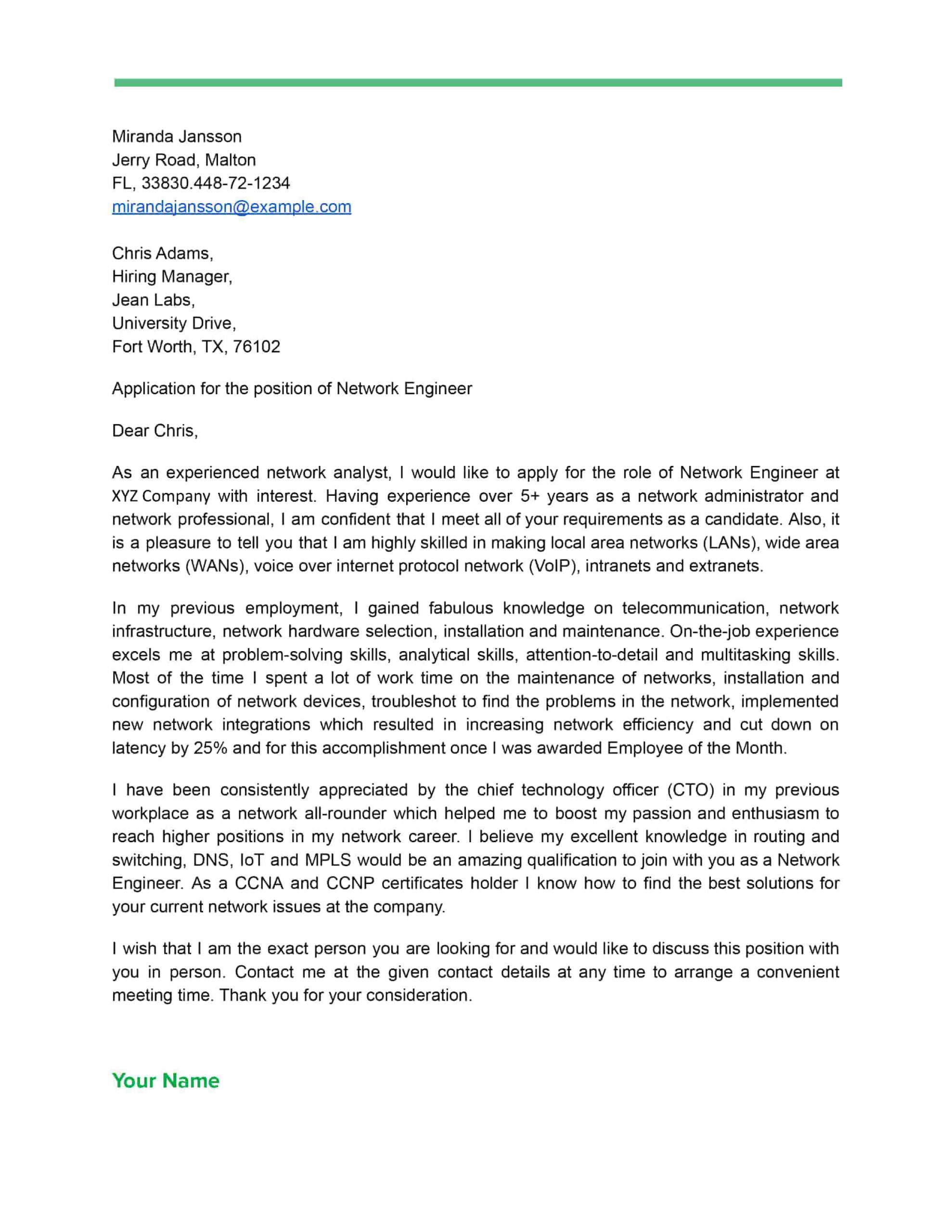 Network Engineer Cover Letter Resume Sample Network Engineer Cover Letter Samples & Guides Cresuma