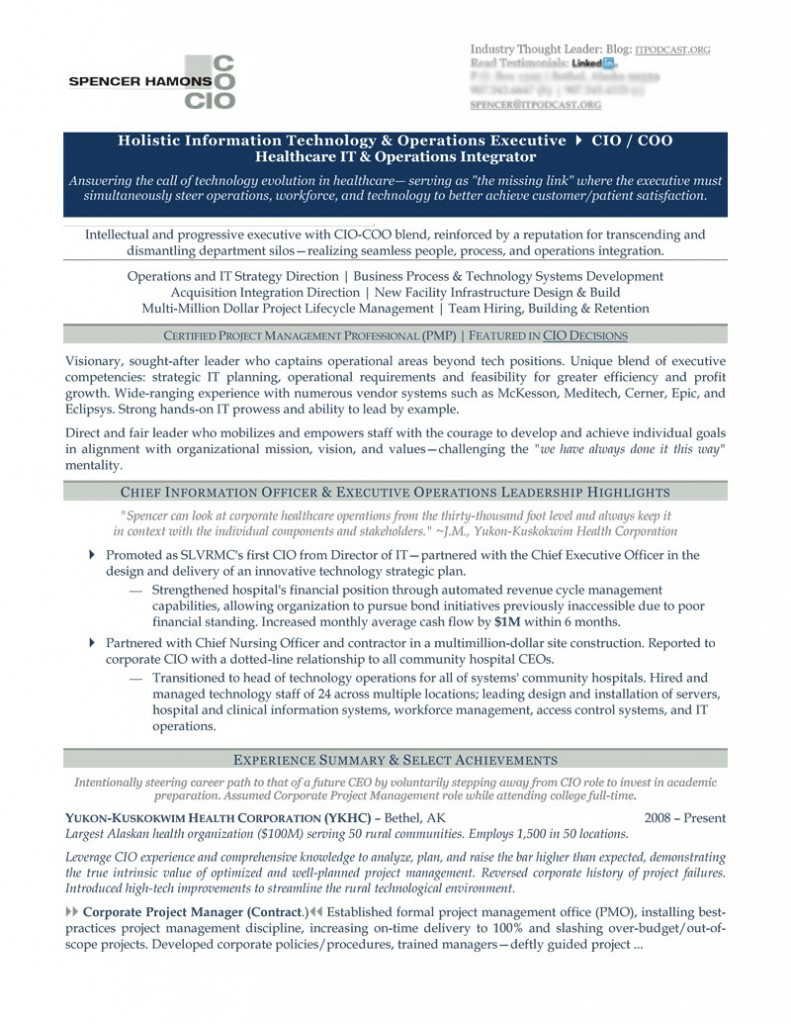 Network Manager at Hospital Resume Samples Chief Information Officer Resume Example Cio Resume Sample