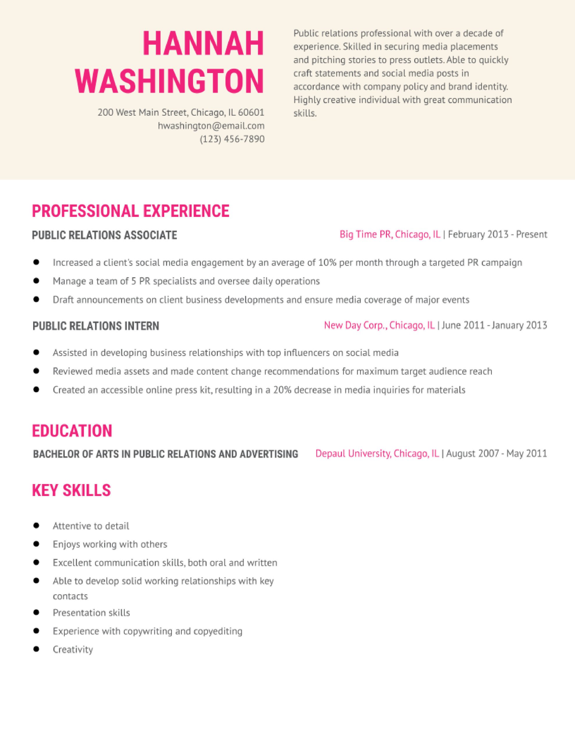 Oral and Interpersonal Communication On Resume Sample Best Public Relations Resume Examples In 2022 – Resumebuilder.com
