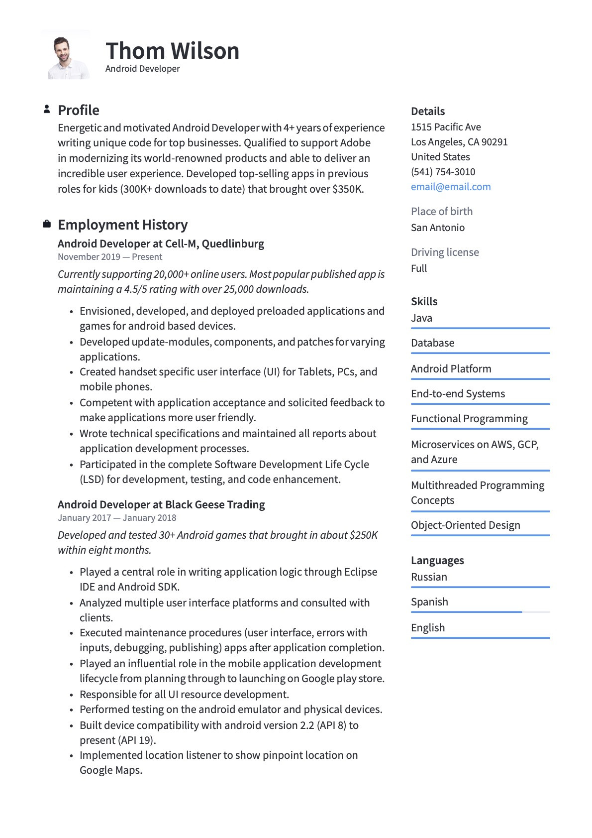 Orange County Resumes Samples for android 7 Year android Developer Resume Guide & Examples  20 Pdf’s 2022