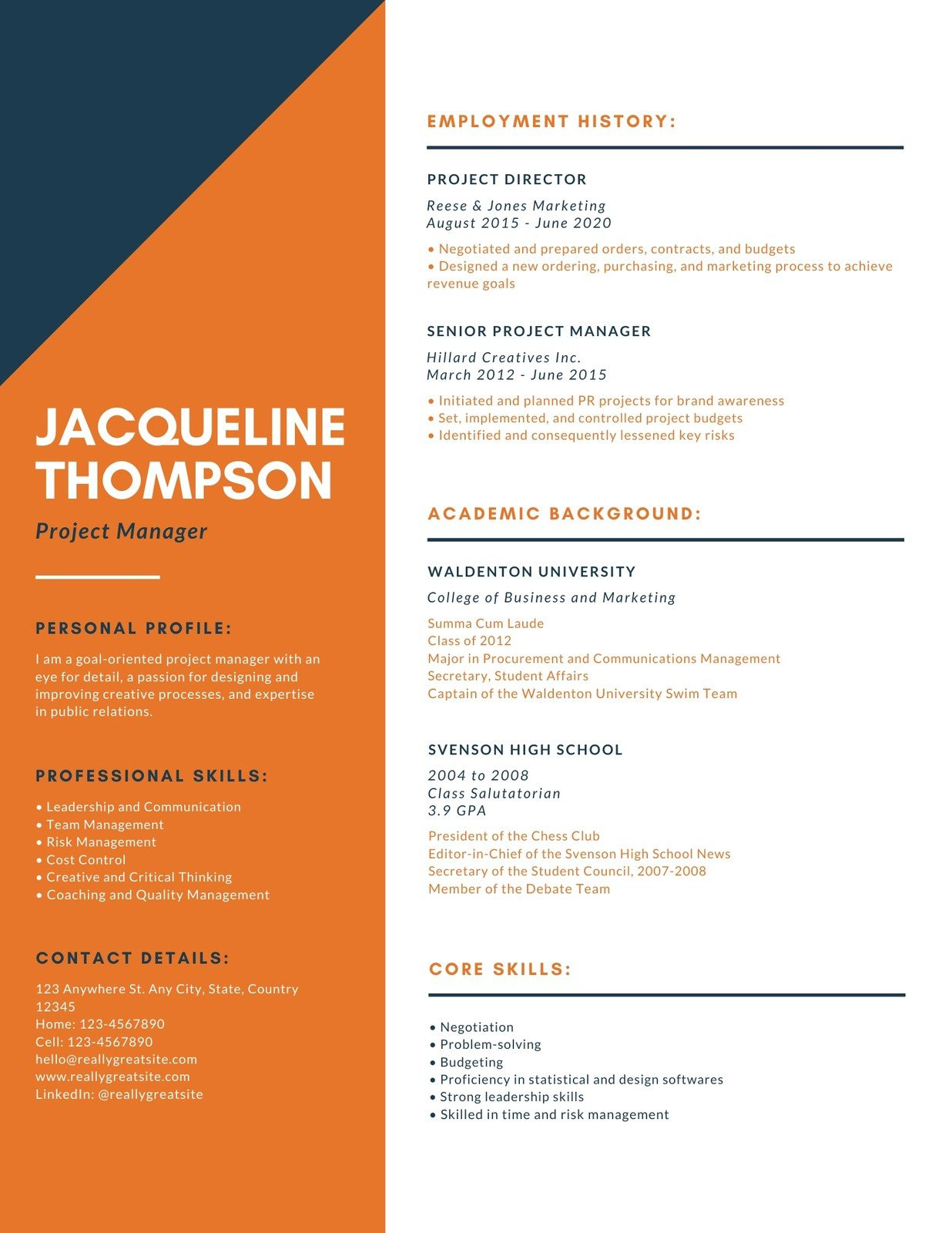 Orange County Resumes Samples for android 7 Year orange and White Simple Sidebar Corporate Resume – Templates by Canva