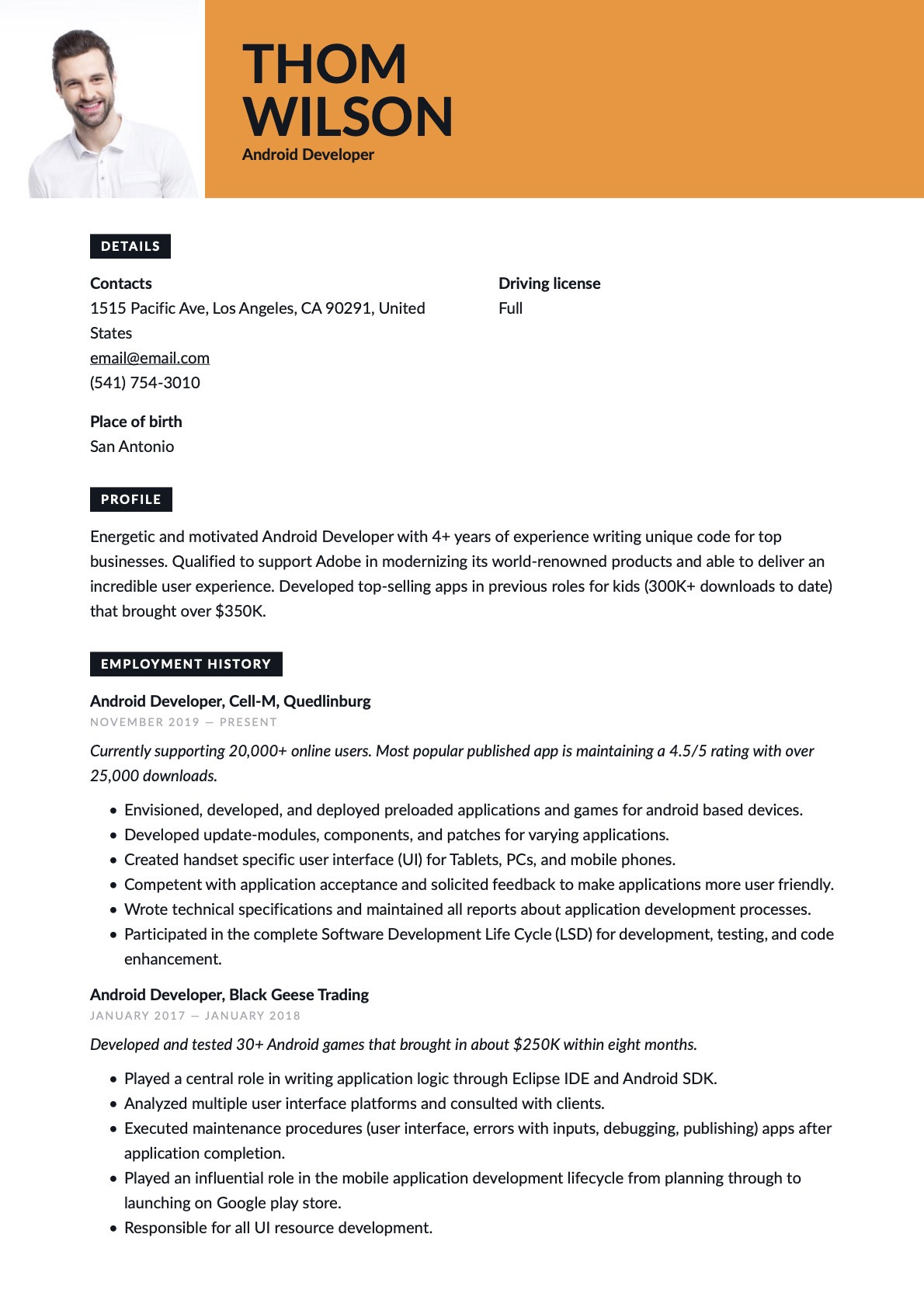 Orange County Resumes Samples for android 7 Years android Developer Resume Guide & Examples  20 Pdf’s 2022