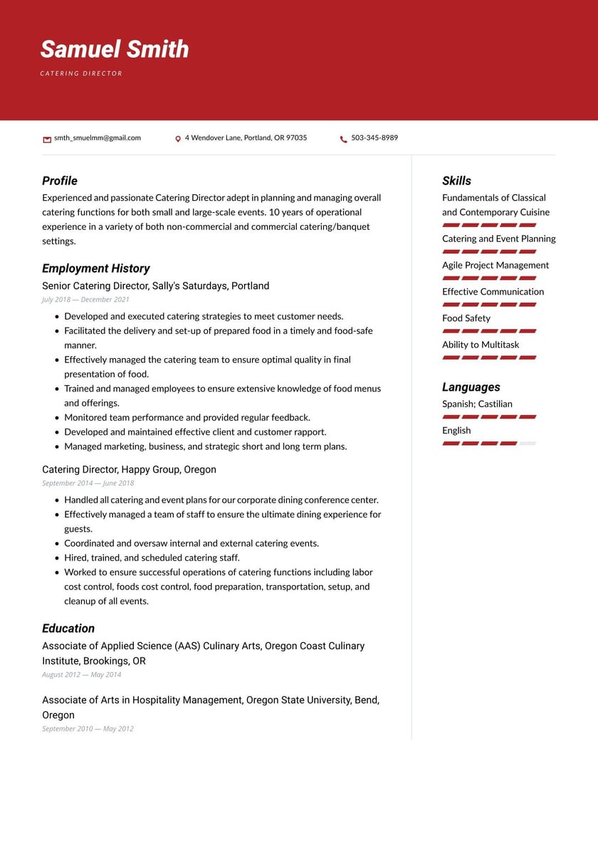 Oregon State Insight Resume Answer Samples Hospitality and Catering Resume Examples & Writing Tips 2022 (free