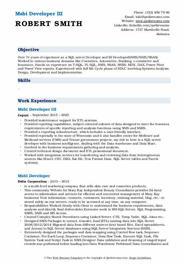 Power Bi Sample Resume for 2 Years Experience Msbi Developer Resume Samples