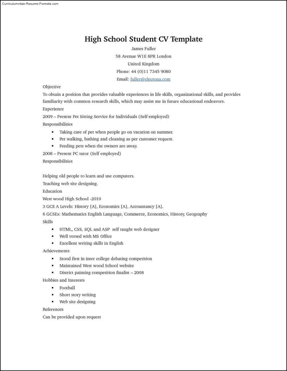 Printable Sample Resume for High School Student High School Student Resume Template
