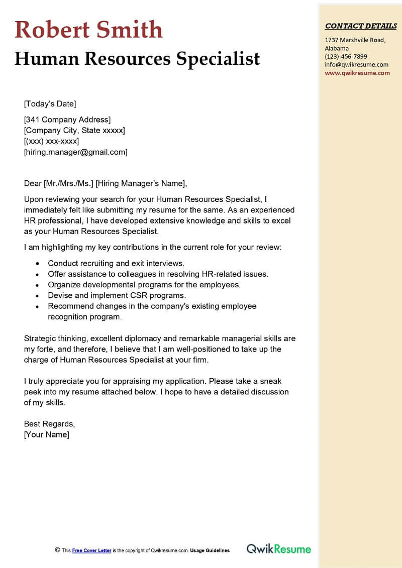 Professional Cover Letter for Resume assistance Human Resource Sample Human Resources Specialist Cover Letter Examples – Qwikresume Professional Cover Letter for Resume assistance Human Resource Sample Human Resources Specialist Cover Letter Examples – Qwikresume