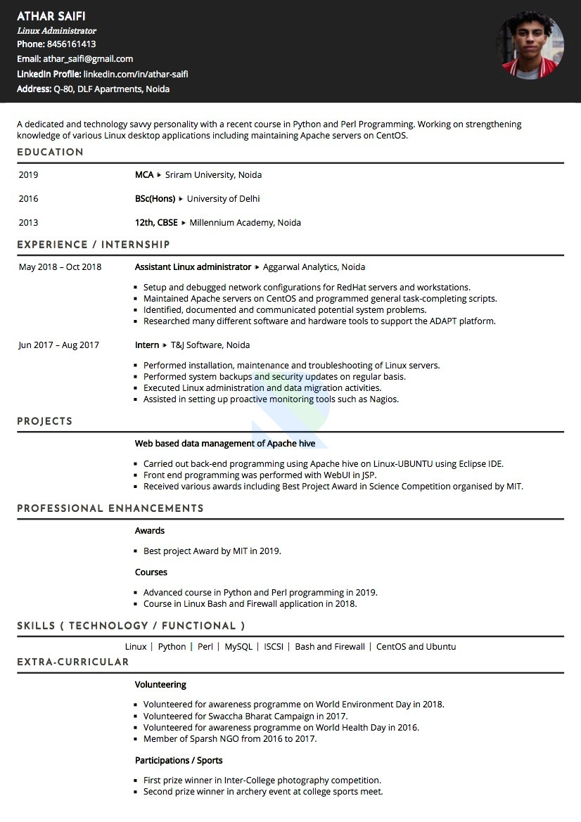 Red Hat Linux Certification Resume Sample Sample Resume Of Linux Administrator with Template & Writing Guide …