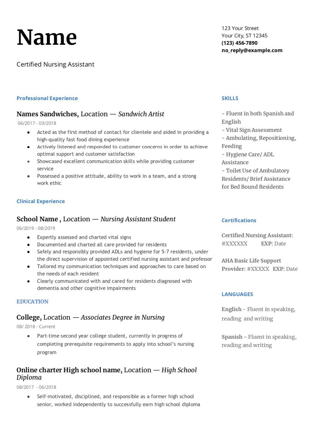 Reddit Sample Resumes with No Experience Customer Service Critique My Entry Level Cna Resume : R/cna