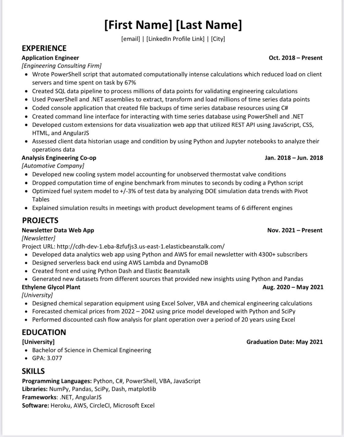 Resume for Omscs Masters Degree Sample Resume Review – Entry-level Data Engineer : R/dataengineering